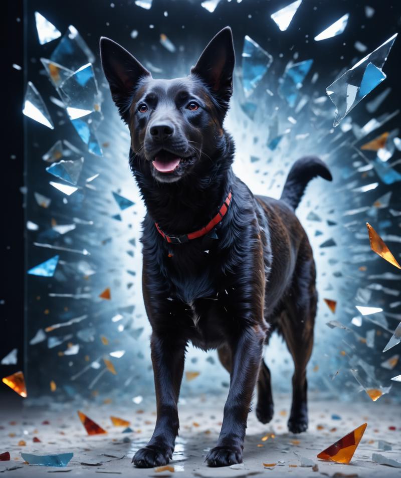 10648-308167212-long exposure photo shot The dog runs through glass shards, focus on a dog, cracked glass, broken glass,red, amber,.png